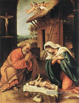 Nativité 1523 Renaissance Lorenzo Lotto Peinture à l'huile